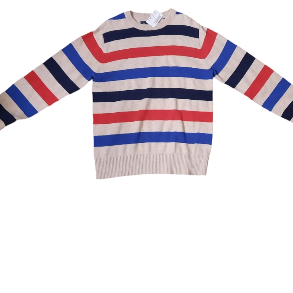 NWT - Childrens Place Boys Striped Sweater Small 5/6Beige with red , navy and …